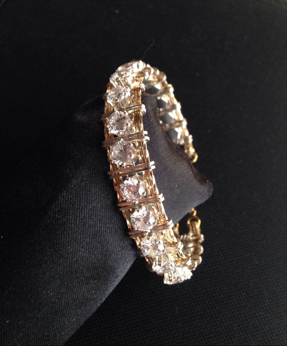 47202 Gold Brass Bracelet – AAA Clear CZ Tennis Bracelet