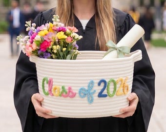 Personalized Graduation Gift Basket, Custom Name Rope Basket, College Graduate Gift, High School Graduation Gift, Besties Grad Gift