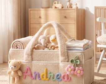 Personalisierter Windel-Caddy-Korb mit Namen, Baby-Kinderzimmer-Aufbewahrungs-Organizer, Babypartygeschenk für Mama zu sein, Geburtstagskorb für Neugeborene