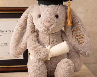 Personalized PhD Graduation Gift, Custom Brown Bunny Plush with Name,Graduation Keepsake,Cute bunny for her,Class of 2026,College Grad Gift