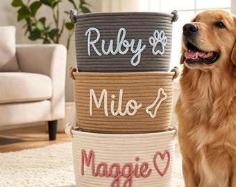 Cesta de juguetes personalizada para mascotas, regalo para mamás de perros, regalo para mamás de gatos, cesta para mascotas con nombre personalizado, regalo para amantes de las mascotas, regalo de cumpleaños para mascotas, almacenamiento para mascotas