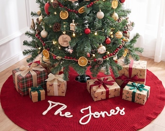 Weihnachtsbaumdecke, personalisierte Weihnachtsbaumdecke mit Familiennamen, individuelle Weihnachtsbaumdekoration, Geschenkidee für Zuhause