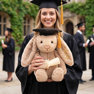 Personalized Graduation Bunny Plush, Custom Graduate Gift Bunny for Her, Cute Brown Bunny Keepsake Grad Gift, Class of 2026 photo prop image 4