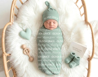 Manta personalizada para bebé con nombre, arrullo personalizado para recién nacido, regalo para baby shower, manta para hospital, conjunto para la salida del hospital para el bebé y la nueva mamá.
