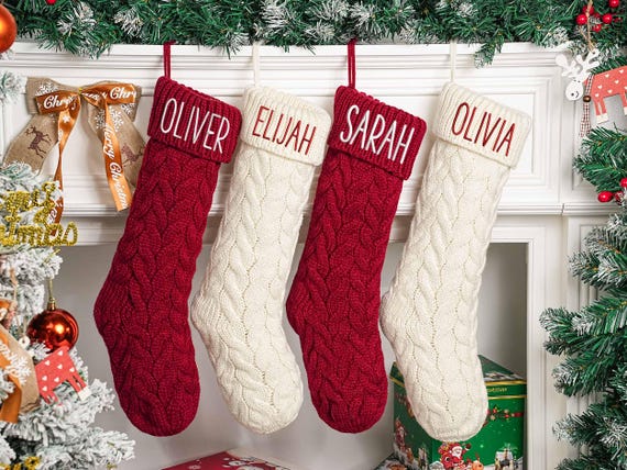 2025 Embroidered Christmas Stocking, Custom Knitted Family Stockings gift, Xmas Gifts With Name, Monogram Stockings