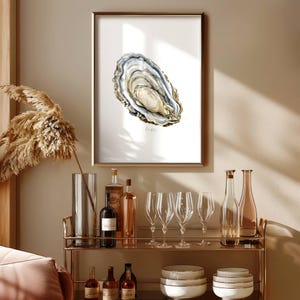 Oyster Print – Minimalist Elegant Watercolour Kitchen, Dining or Cocktail Bar Cart Wall Decor Digital Download Printable Wall Art