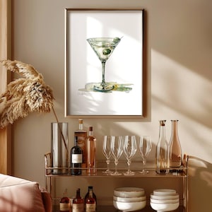 Classic Martini Art Print – Minimalist Watercolour Elegant Cocktail Bar Cart Wall Decor Decor Digital Download Printable Wall Art