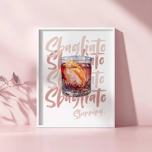 Negroni Sbagliato Cocktail Art Print – Minimalist Elegant Watercolour Bar Cart Decor Digital Download Printable Wall Art