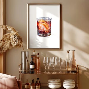 Negroni Cocktail Art Print – Minimalist Elegant Watercolour Bar Cart Decor Digital Download Printable Wall Art