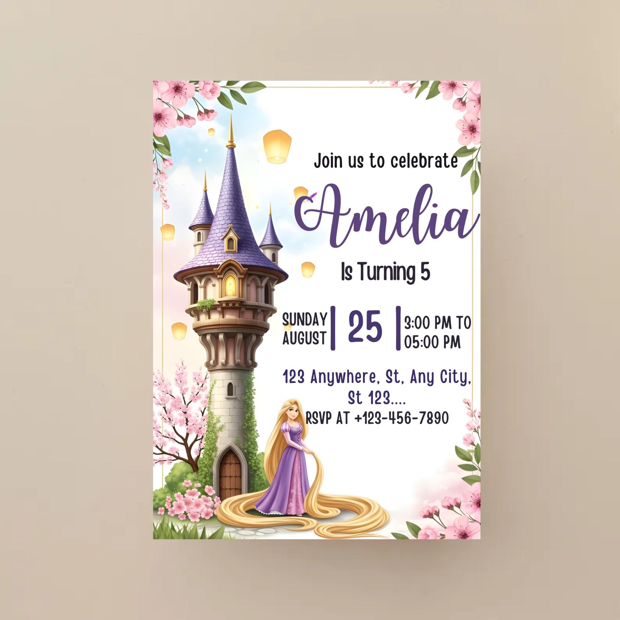 Rupenzel Invitations Tangled Rapunzel Birthday Invitation: Princess Party Editable Digital ...