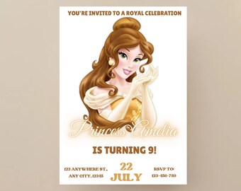 Belle en het beest-uitnodiging - prinses belle-uitnodiging - belle-uitnodiging - prinsesuitnodiging - digitaal bestand