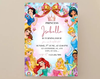 Invito di compleanno modificabile per principesse di qualsiasi età, festa a tema principessa reale, invito per il quinto compleanno della principessa reale (download digitale)