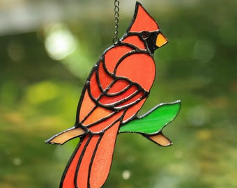 特大 二匹のショウジョウコウカンチョウ ヴィンテージ ステンドグラス アクリル Red Cardinal Stained Glass Suncatcher, Cardinal Window Hanging