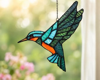 Glasmalerei-Kolibri Suncatcher, handgemachte Vogel-Fensterdekoration, künstlerische Glaskunst