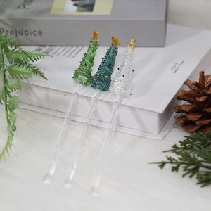 Christmas Tree Glass Stirring Stick,Borosilicate Glass Stir Stick,Glass Stirring Spoons,Gift ideas,Mini Christmas Tree Figurine,Xmas Gift