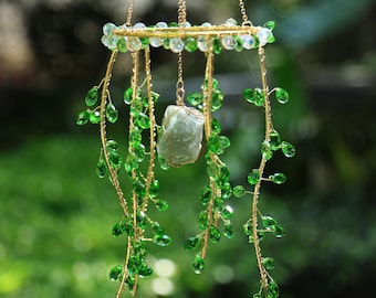 Handmade Green Pearls Plant Hanging,Crystal Plant for Suncatcher,Forever Succulent,Boho Decor,Garden Art,Fathers Day Gift,Mother's Day Gift