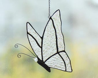 Handcrafted Iridescent Stained Glass Butterfly Suncatcher, Shimmer Garden Window Art