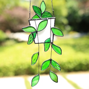 Handmade Plant Stained Glass Suncatcher, Glass Plant Window Hanging, Plant Lover Gift,Nature vibe Glass Art, Garden Decoration,Birthday Gift