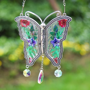 Stained Glass Butterfly Suncatcher,Stained Glass Butterfly Window Hanging,Glass Art Butterfly,Unique Gift for Mom,Garden Decor,Birthday Gift
