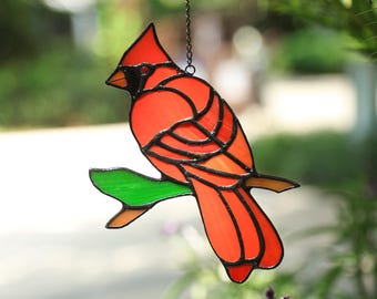 Red Cardinal Stained Glass Suncatcher, Cardinal Window Hanging