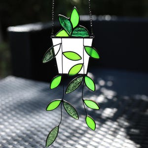 Stained Glass Plant Window Hanging,Handmade Glass Plant Window Hanging,Plant Lover Gift,Nature Glass Art,Home Decor,Birthday Gift