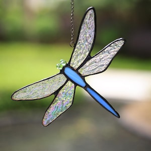 Handmade Dragonfly Stained Glass, Blue Dragonfly Sun-catcher, Stained Glass Window Hanging, Glass Art, Fathers Day Gift, Home Decor