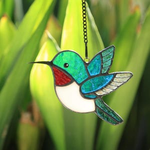 Stained Glass Blue Bird SunCatcher,Glass Hummingbird,Cute Bird Window Hanging,Handmade Glass Art,Birthday Gift,Garden Decor,Gift for Her