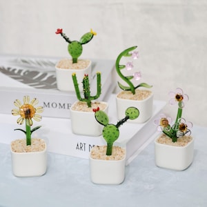 Stained glass Plants,Handmade Glass Potted Plants,Glass Cactus Small Pot,Glass Sunflower,Car Glass Ornament,Artificial House Plant,Gifts