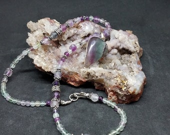 Fluorite and Sterling Silver Gemstone Necklace