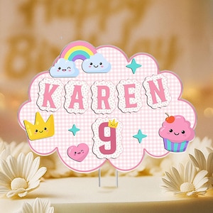 Custom Cake Topper with Name and Age, Custom Kids Name Cake Topper, Cute Cake Topper For Baby Girl, Birthday Gifts For Kid, Birthday Decor