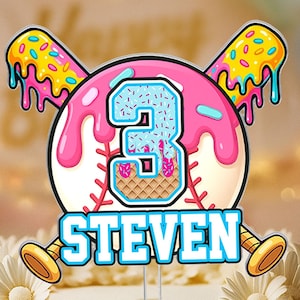 Boy Baseball Drip Cake Topper, Custom Baseball Birthday Cake Topper, Baseball Birthday Party Decor, Ice Cream Drip, Birthday Gift for Boy