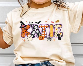 Custom Halloween Alphabet Kids Shirt, Toddler Halloween Shirt with Name, Kids Fall Shirt, Toddler Spooky Season Shirt for Boys and Girls