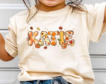 Camiseta infantil personalizada de otoño con nombre, camiseta infantil de otoño, linda camiseta infantil de otoño, ropa de otoño para niños y niñas pequeños, jardín de infancia, Día de Acción de Gracias