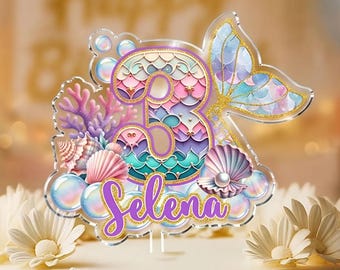Personalized Mermaid Cake Topper, Mermaid Birthday Party Decor, Baby Shower Cake Topper, 1St Birthday Cake Decor, Birthday Gift for Girls