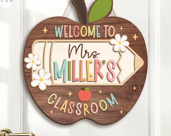 Personalized Apple Teacher Name Door Sign, 3D Welcome Door Hanger, Classroom Decor, Teacher Appreciation Gifts, Teacher Gift 2026