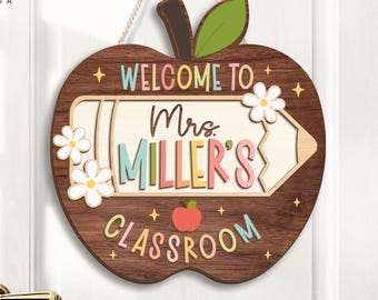 Personalized Apple Teacher Name Door Sign, 3D Welcome Door Hanger, Classroom Decor, Teacher Appreciation Gifts, Teacher Gift 2026