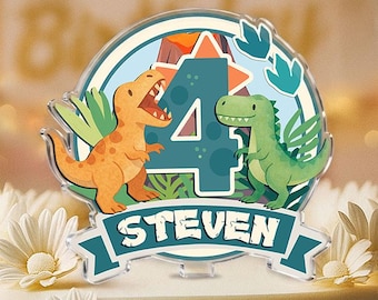 Custom Dinosaur Cake Topper For Boy, Custom Name And Age Kid Cake Topper, T-Rex Birthday Cake Topper for Kid, Birthday Gifts, Birthday Decor