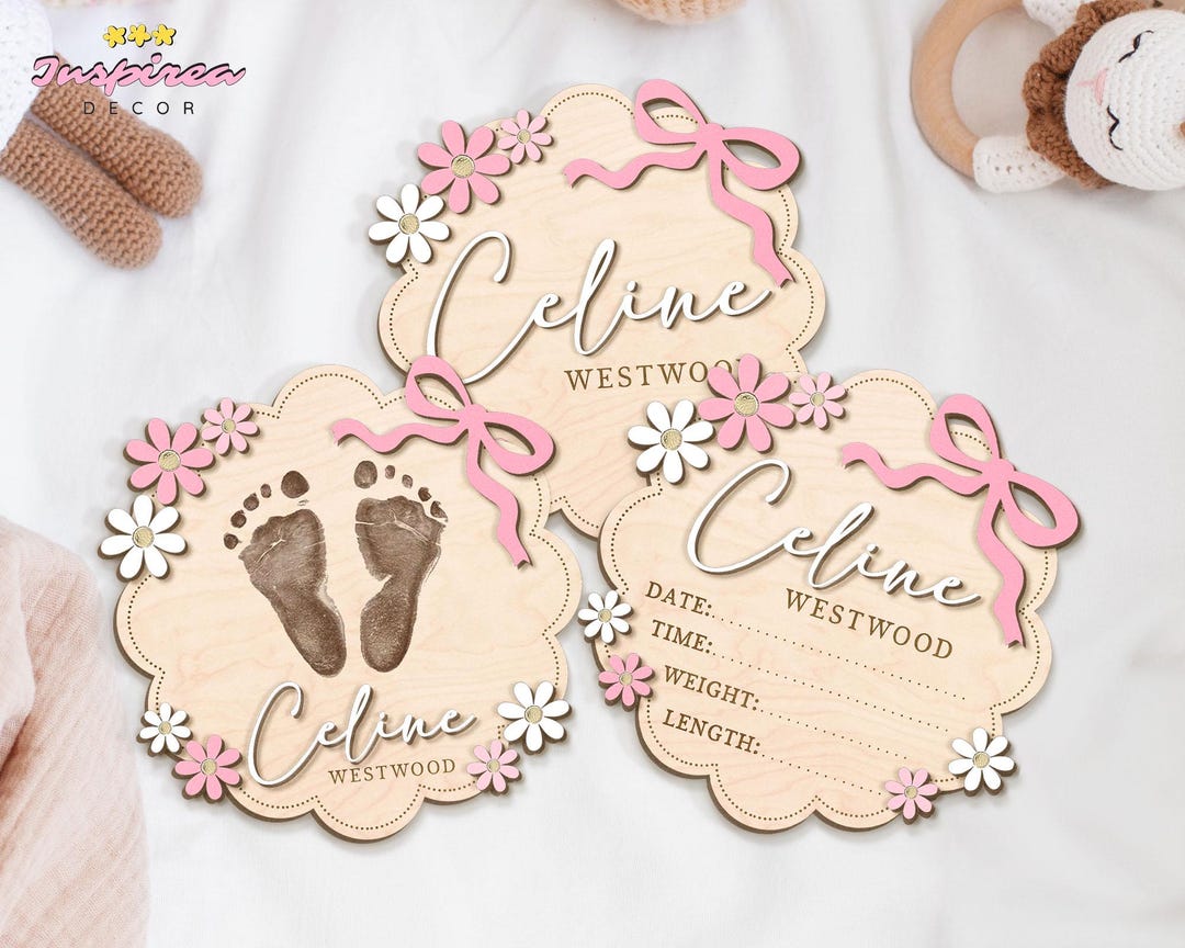 Bow Baby Announcement Sign, Birth Stats Sign for Baby Girl, Custom Baby ...