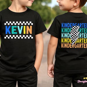 Custom Name Boys Back to School Shirt, Boys Kindergarten Shirt, Kid First Day Of School Outfit, Toddler Shirt For Kids, Checkered School Boy