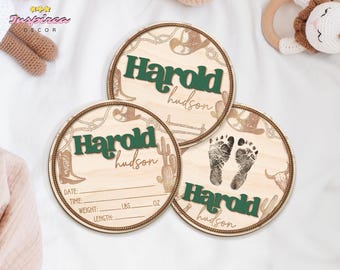 Baby Birth Stats Sign, Cowboy Theme Baby Name Announcement Sign, Hospital Baby Boys Sign, Western Baby Shower Gift, Cowboy Nursery Decor