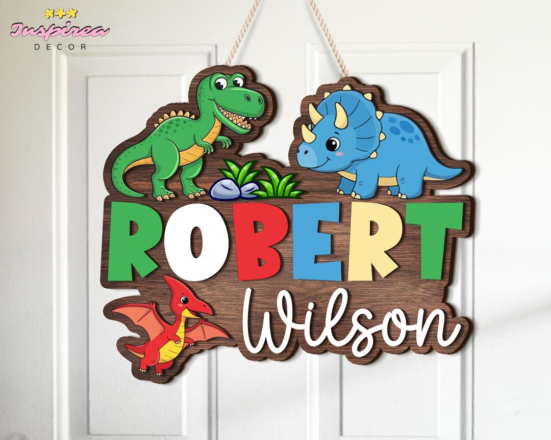 Custom Dinosaur Name Sign, Baby Name Wooden Sign Decor, Baby Boys Door ...