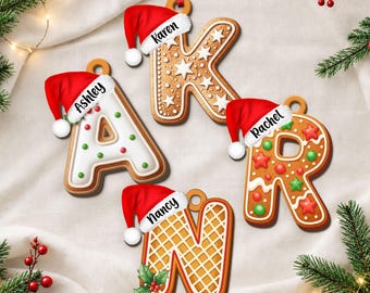 Personalized Gingerbread Letter Wooden Ornament: Custom Alphabet Kids Name Stocking Tags, Christmas Tree Decor, Christmas Ornament