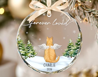 Personalized Cat Memorial Ornament: Pet With Angel Wings Memorial, Cat Sympathy Gift, Pet Loss Gifts, Forever Loved, Christmas Tree Decor