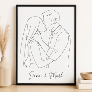 Benutzerdefinierte Umriss Zeichnung, benutzerdefinierte One Line Paar Porträt vom Foto, personalisierte Hochzeitstag Geschenk, benutzerdefinierte Familiengeschenk, Geschenk für ihn