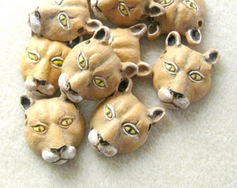 Catamount, Puma, Cougar, Mountain Lion, Animal Head Peruvian Ceramics Pendant Beads, Jewelry Making Beads, Animal Beads (2)