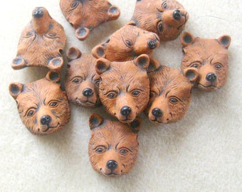 Brown Bear  Animal Head Pendant Bead Peruvian Ceramics Craft Supplies Jewelry Making Bead Supplies Ceramic Beads (2)