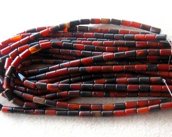 Red Black Agate Tube Beads, Gemstone Beads, Cylinder Bead, Agate Beads, Jewelry Making Bead,  Bead Supply, Full Strand,  6 x 10mm