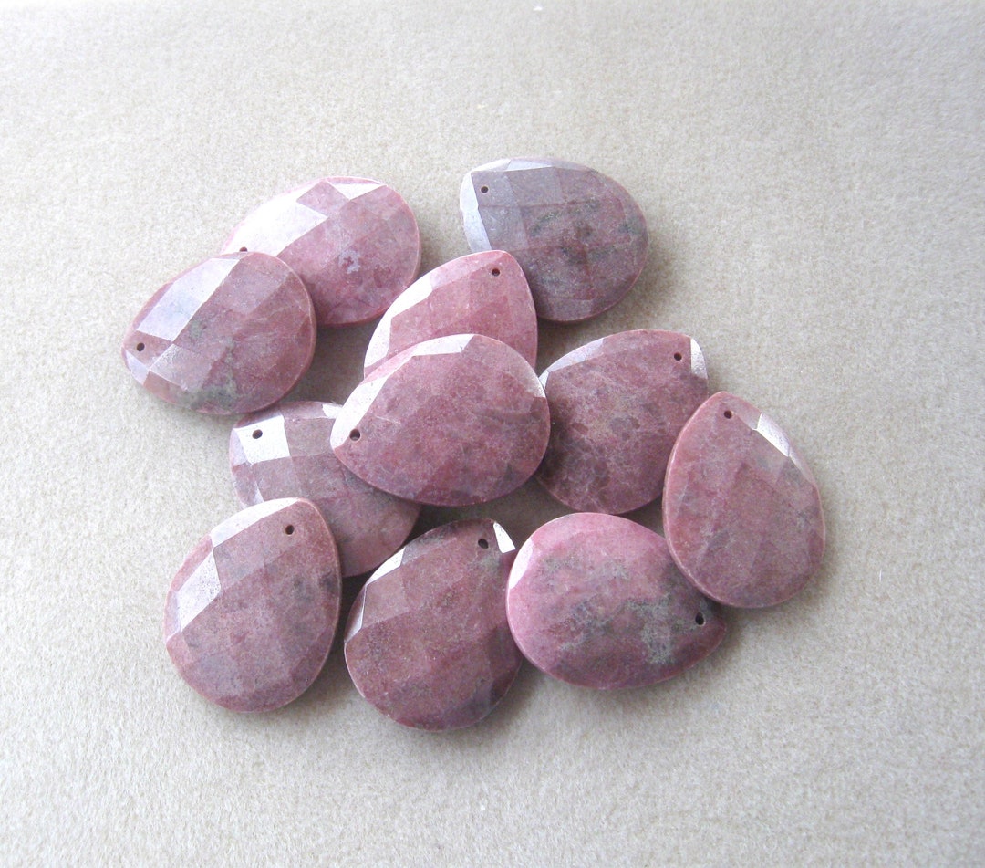 Faceted Rhodonite Teardrop Pendant, Jewelry Making Beads, Necklace ...