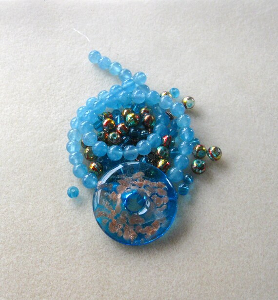 Blue Lampwork Glass Donut Bead Mix Diy Jewelry Kit Making Beads Gemstone Necklace Supply