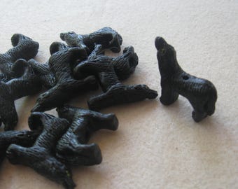 Black Howling Wolf Beads, Peruvian Ceramic, Jewelry Making Beads, (2)